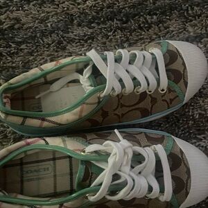 Coach Kids' Brown and White Plaid Sneakers